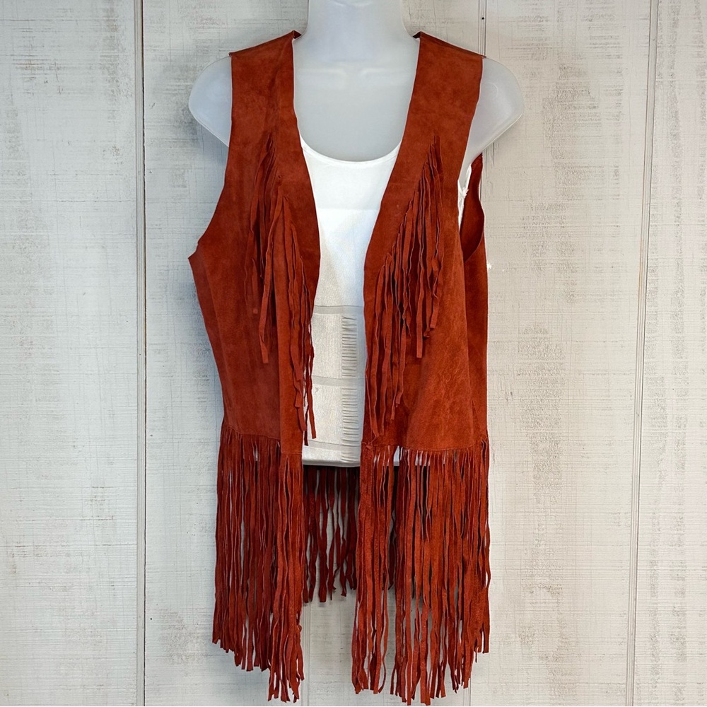 Forever 21 Suede Western Vest Juniors Size L Fringe Genuine Leather Hippie Boho